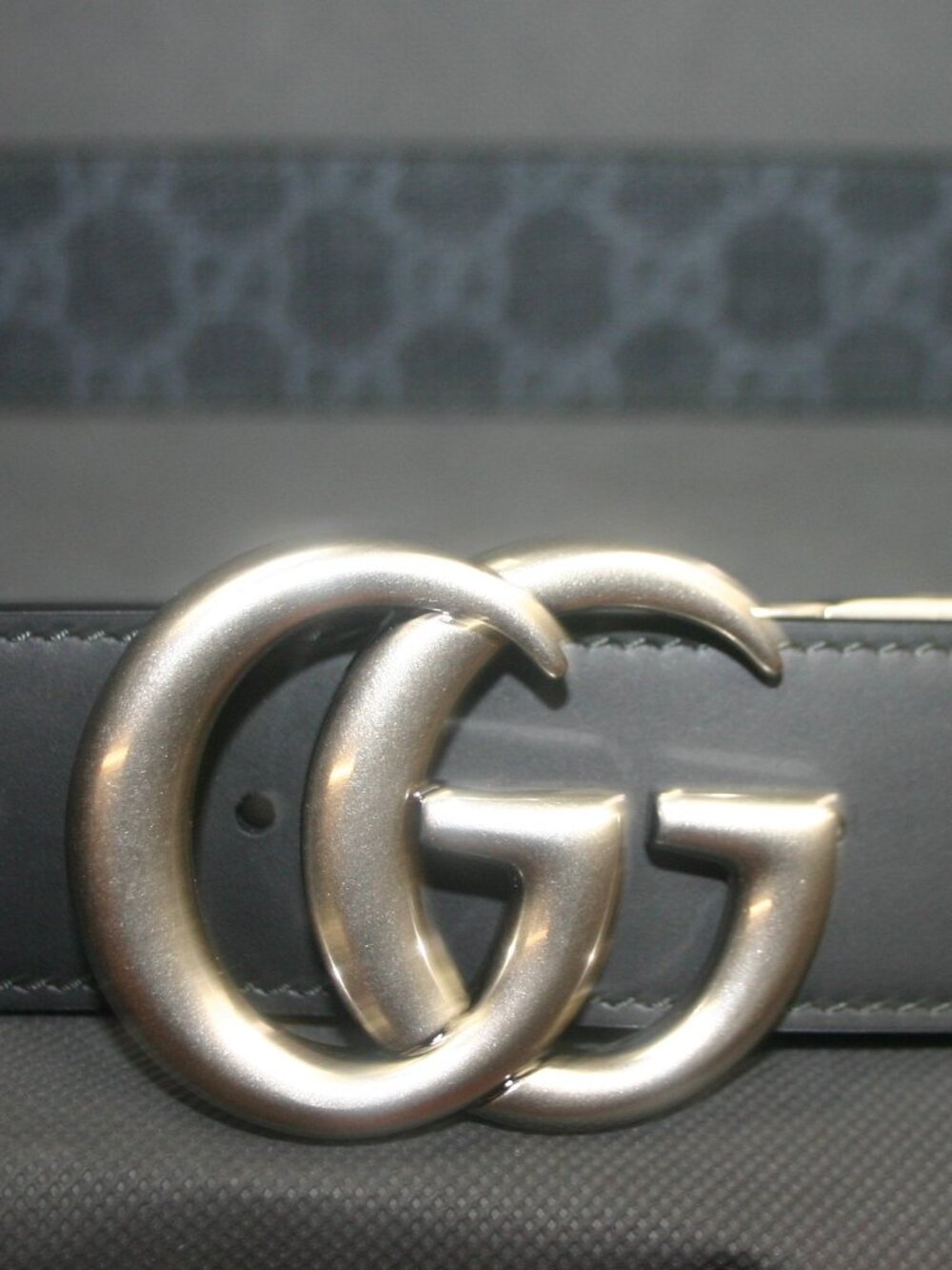 Gucci Reversible Belt – Blue GG Monogram & Black Leather